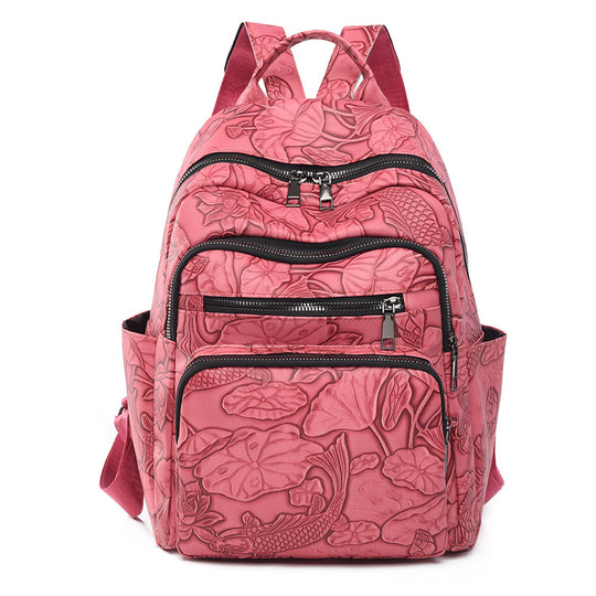 Unisex Rucksack mit geprägtem Blumenmuster 0