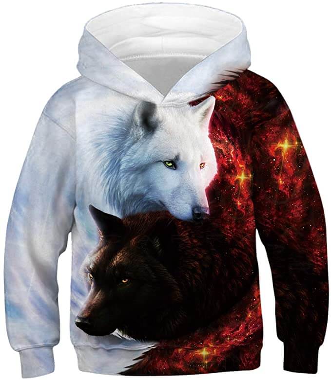 Weiß Und Schwarz Wolf Hoodie