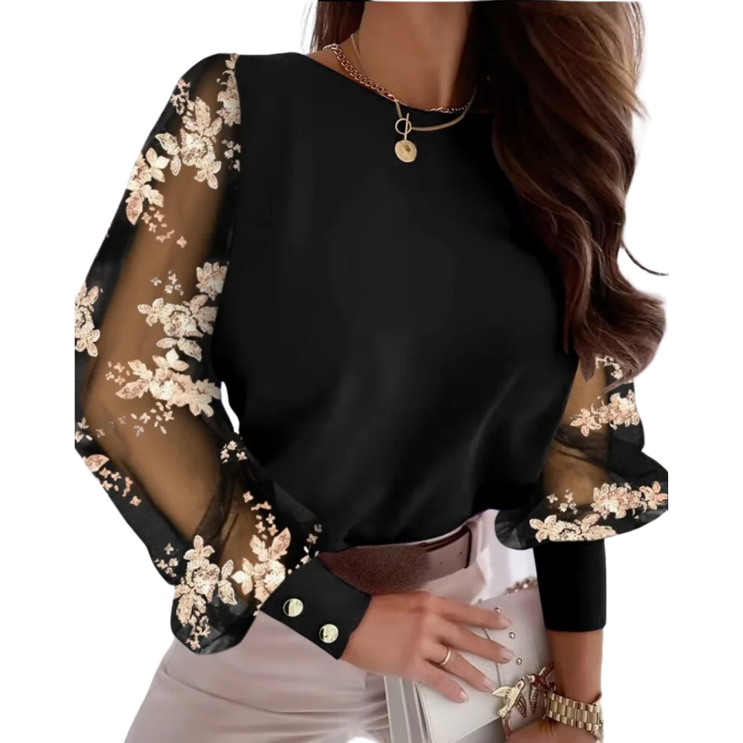 Damen-Button-down-Hemd mit Laternenärmeln