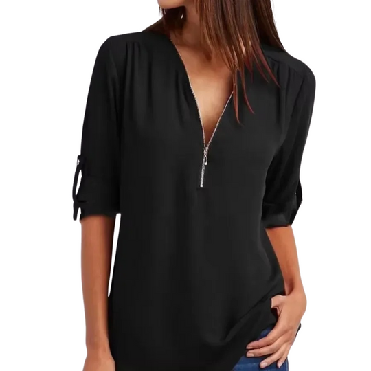 Damenbluse mit tiefem V-Ausschnitt aus Chiffon