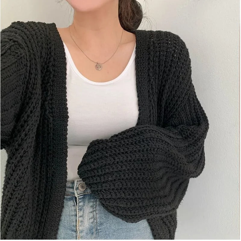 Damen-Strickjacke mit Vintage-Laternenärmeln