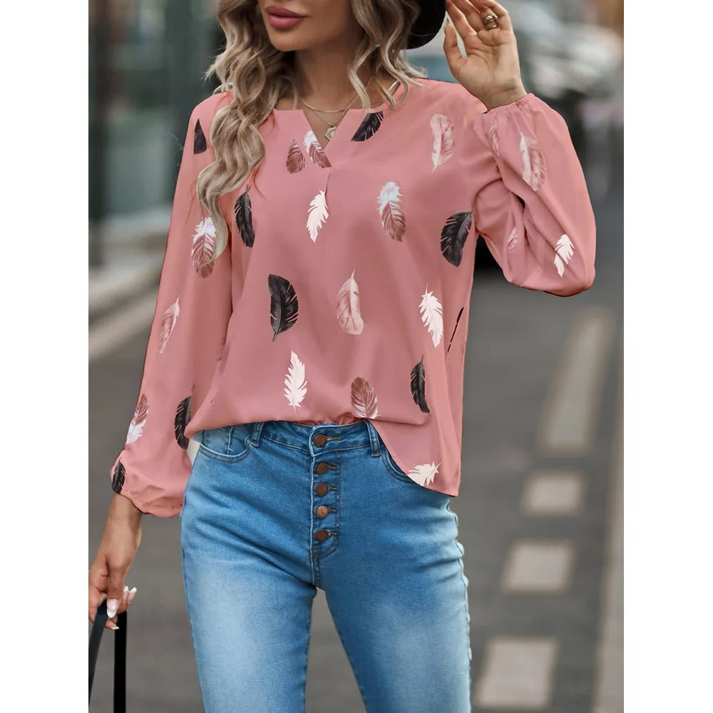 Chiffonbluse mit Federmuster