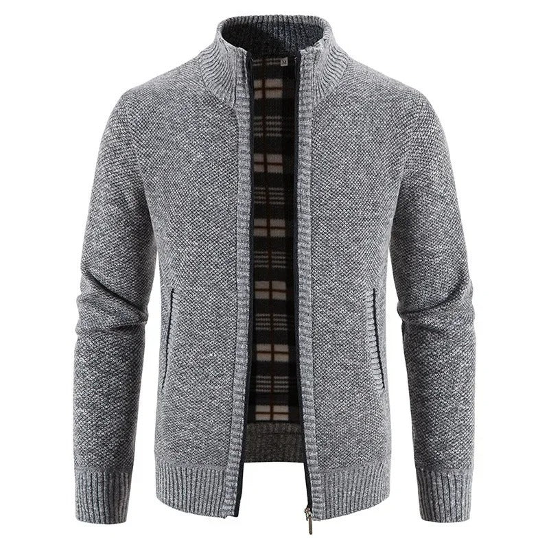 Warme Herren-Fleece-Strickjacke mit Reißverschluss