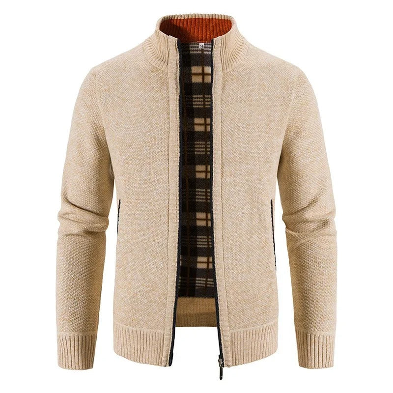 Warme Herren-Fleece-Strickjacke mit Reißverschluss