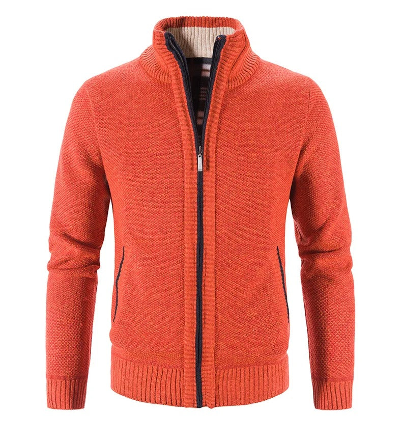 Warme Herren-Fleece-Strickjacke mit Reißverschluss
