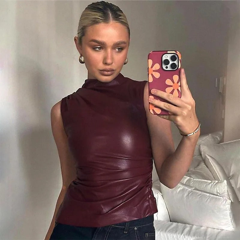 Ärmelloses Damen-Tanktop aus Leder