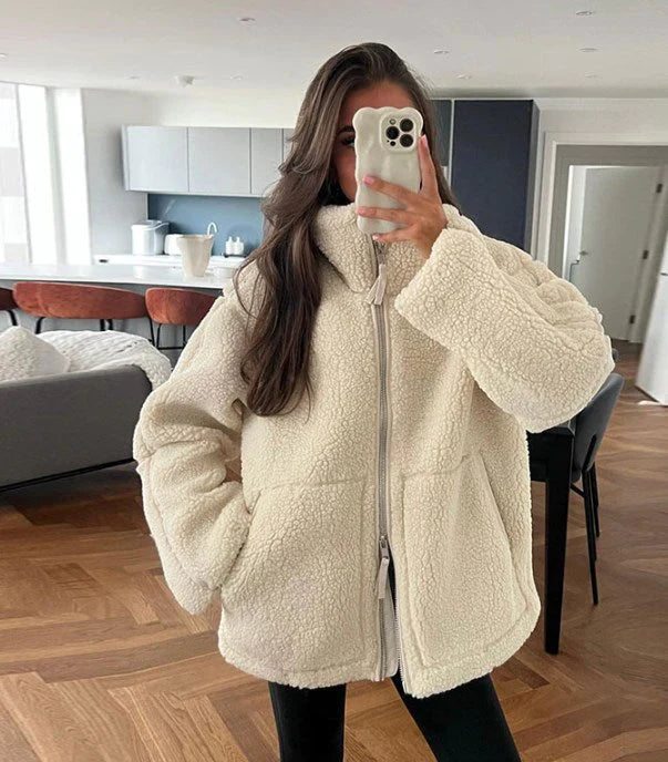 Damenjacke Teddyjacke Lockere Passform Atmungsaktive Materialien-2