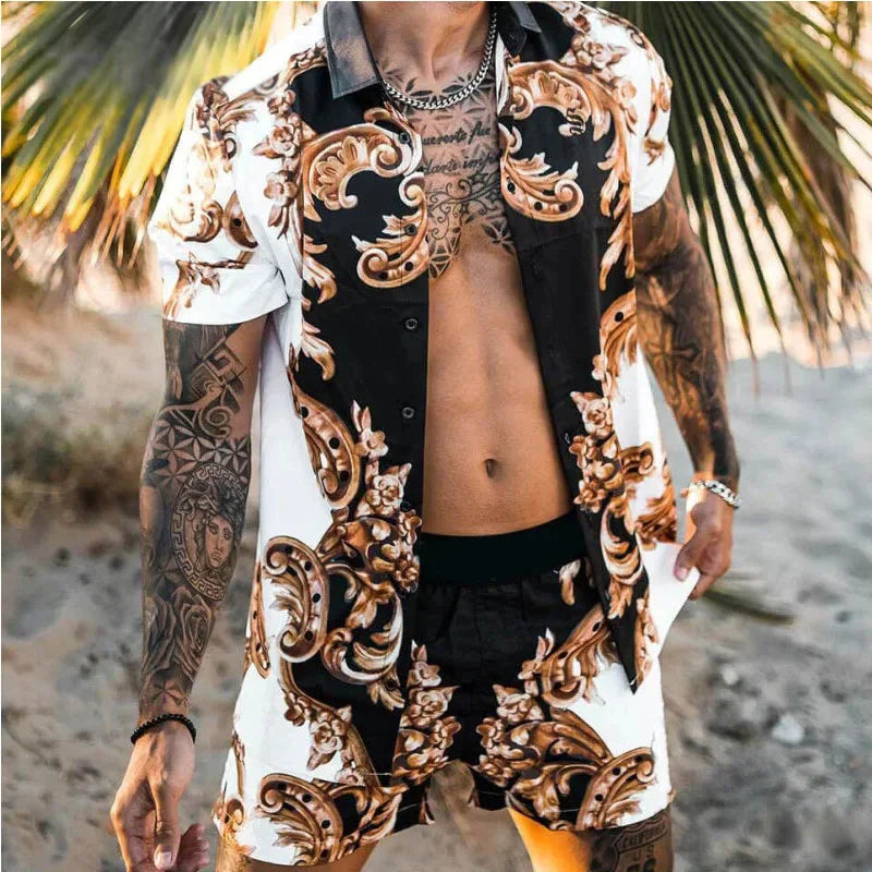 Herren Freizeit Set 3D-Druck Patchwork Polyester Übergröße 1