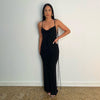 Damen Maxikleid Schwarz Rückenfrei Elegantes Stretchstoff Langes Kleid-4