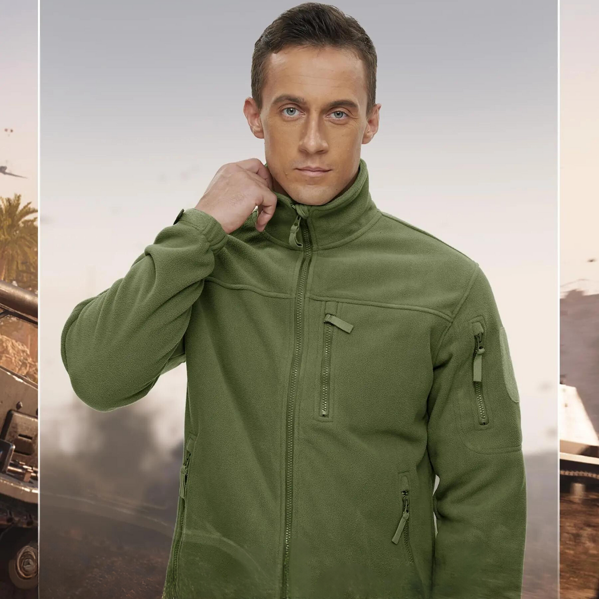 Herren-Fleecejacke mit durchgehendem Reißverschluss