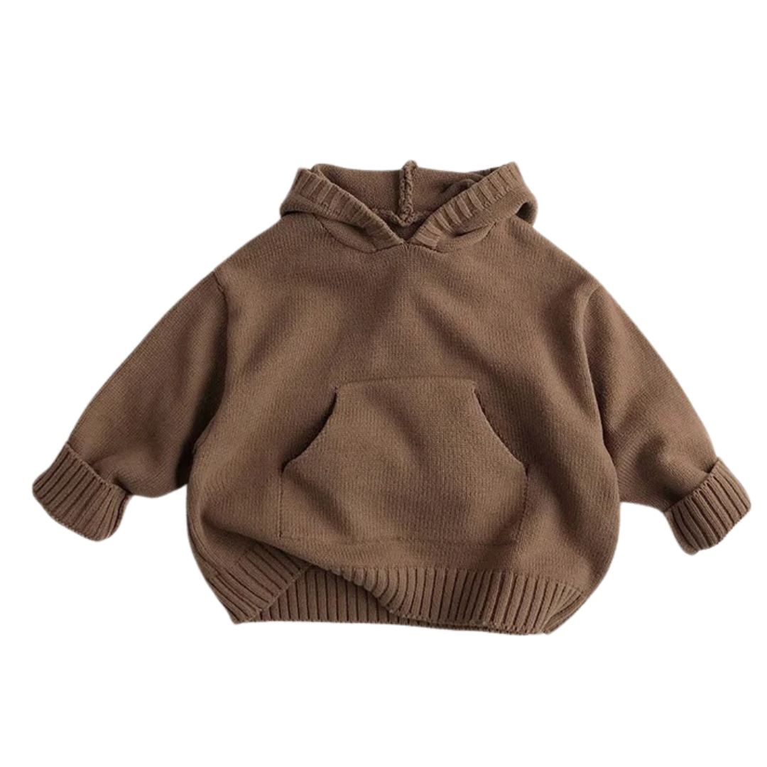 Strickpullover mit Kapuze und Fronttasche für Kinder