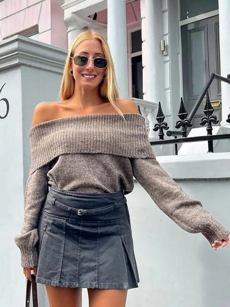 Off-Shoulder-Strickpullover für Frauen