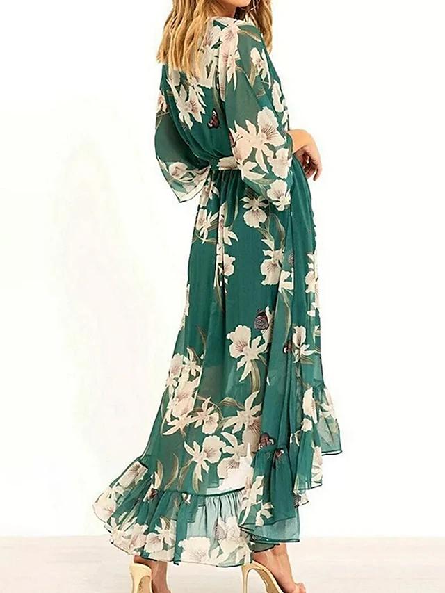 Damen Maxikleid Festlich V-Ausschnitt 3/4-Ärmel Hochwertiger Stoff-4