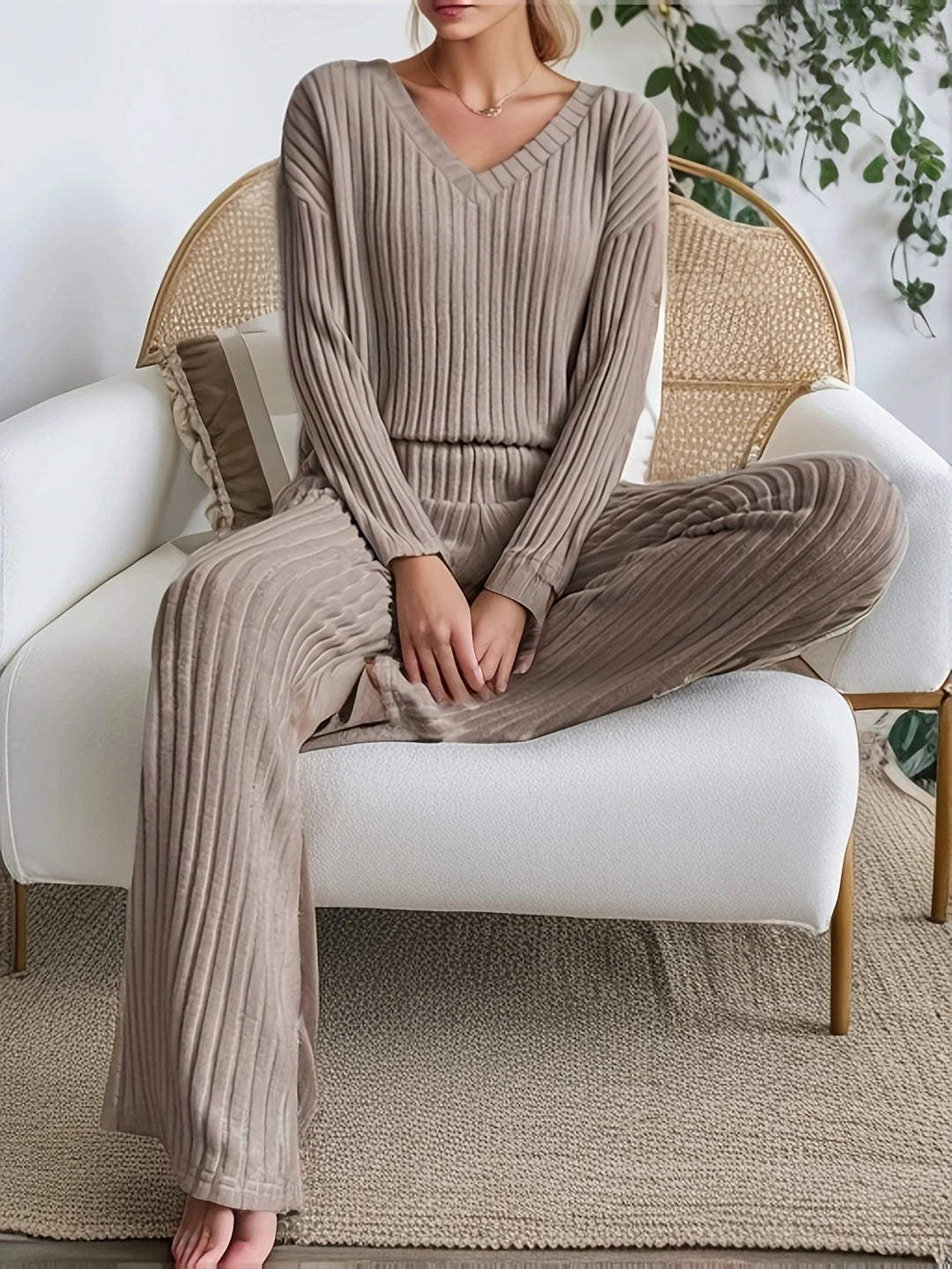 Damen Strick-Set Strick Winter V-Ausschnitt