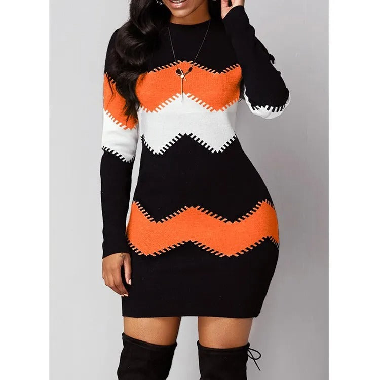 Damen Vintage Streifen Boho Kleid