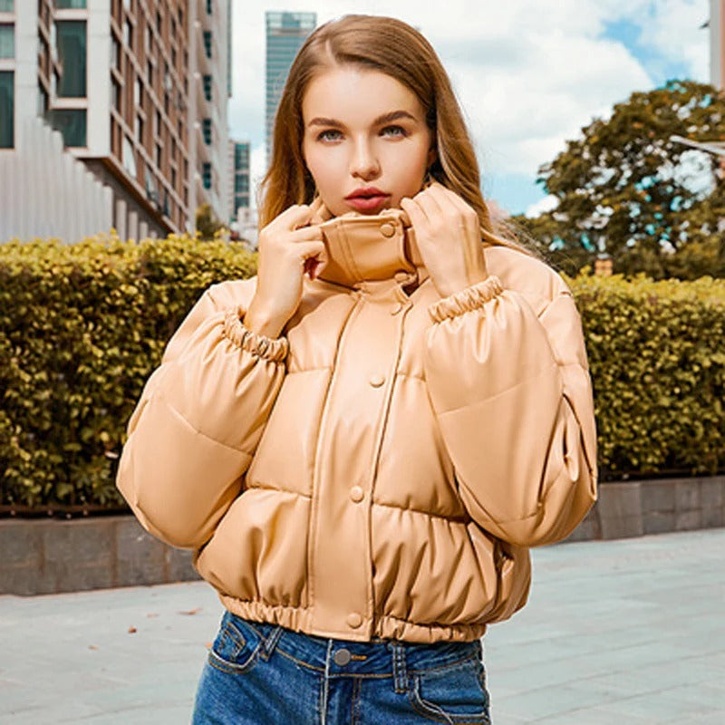 Gesteppte Lederjacke für Frauen aus Baumwolle