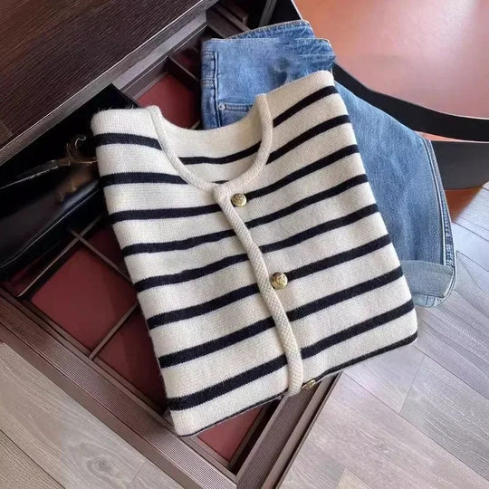 Gestreifte Damen-Strickjacke
