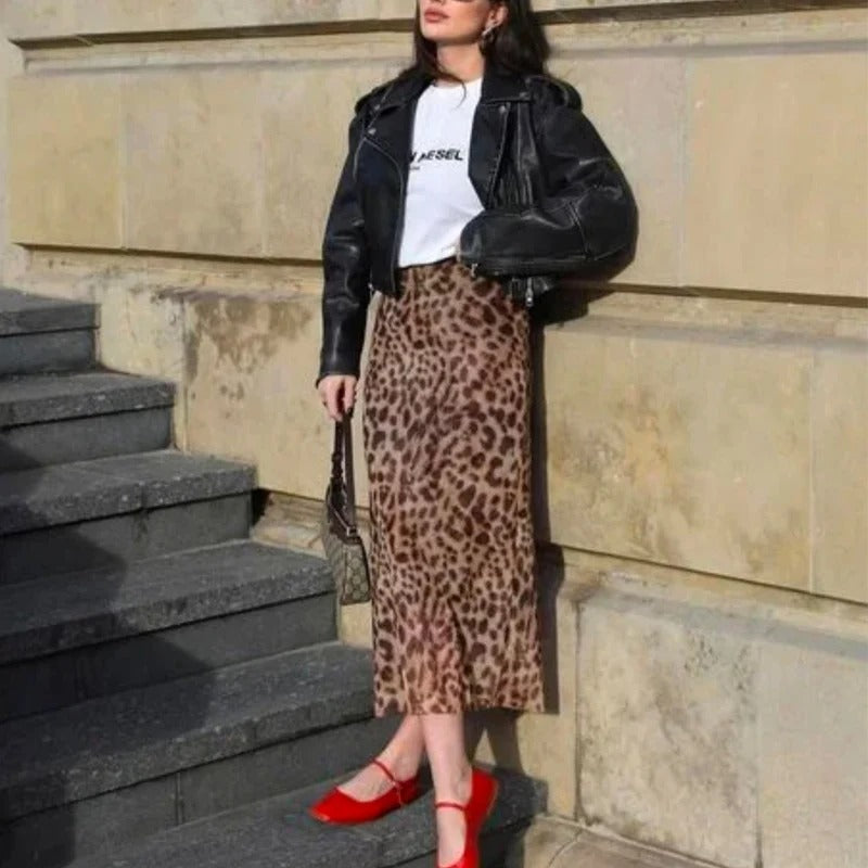 Damen-Langrock mit Leopardenmuster