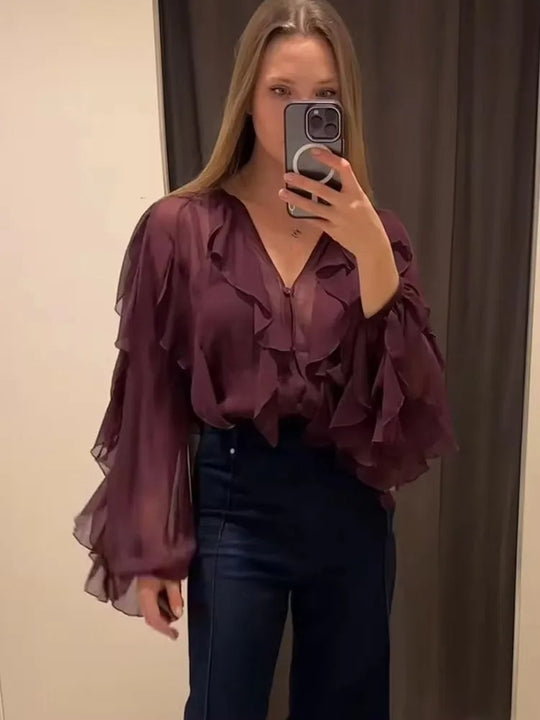 Damen durchsichtige Bluse mit Lagenlook