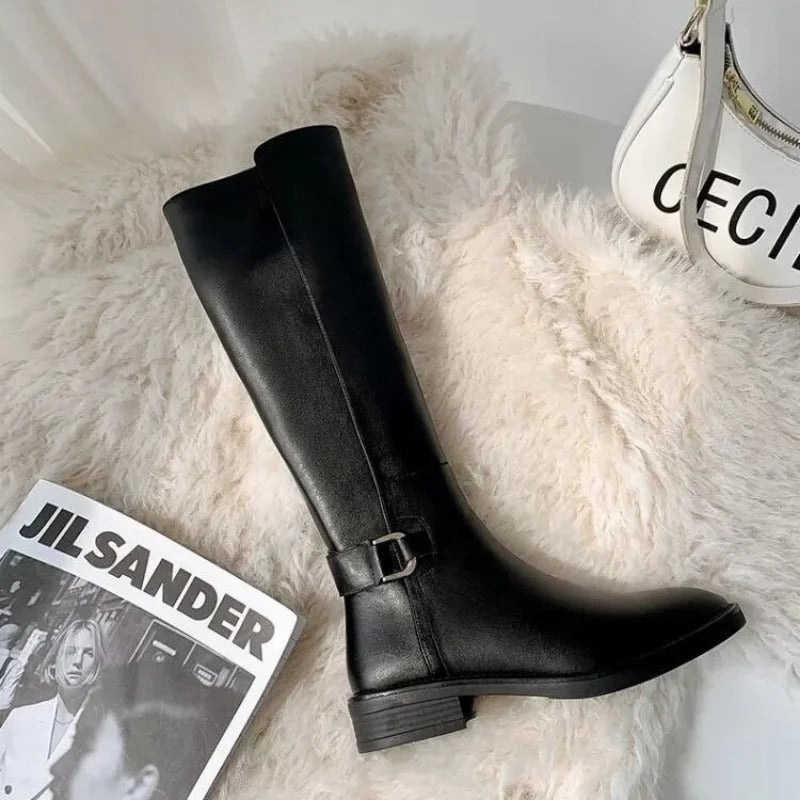 Damen Leder Kniestiefel