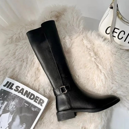 Damen Leder Kniestiefel