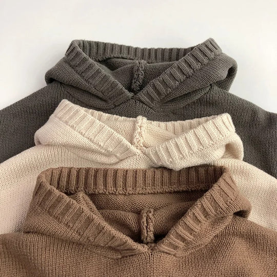 Strickpullover mit Kapuze und Fronttasche für Kinder