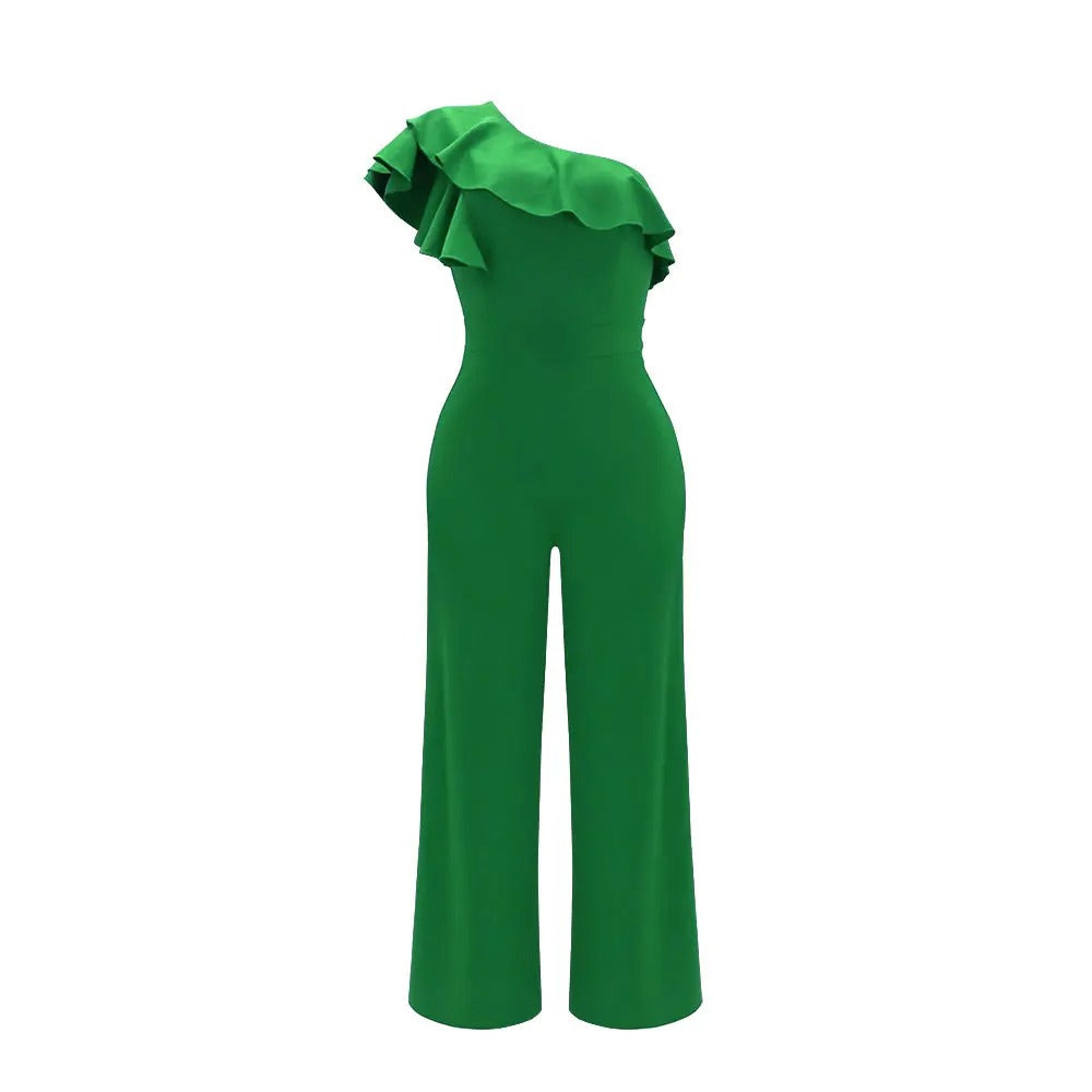 Ein-Schulter-Overall mit Rüschen für Frauen