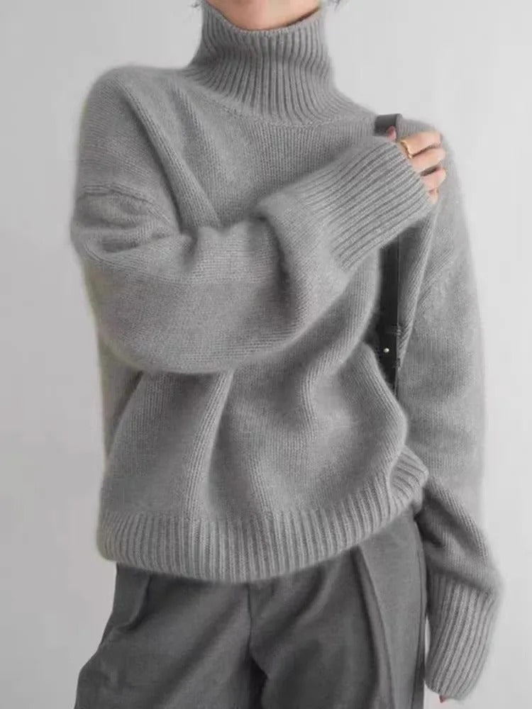 Hochgeschlossener Damen-Strickpullover