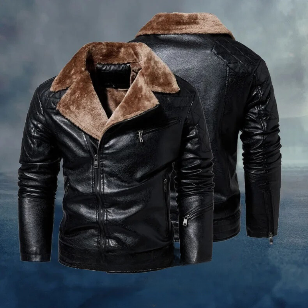 Herren Lederjacke mit Fellkragen