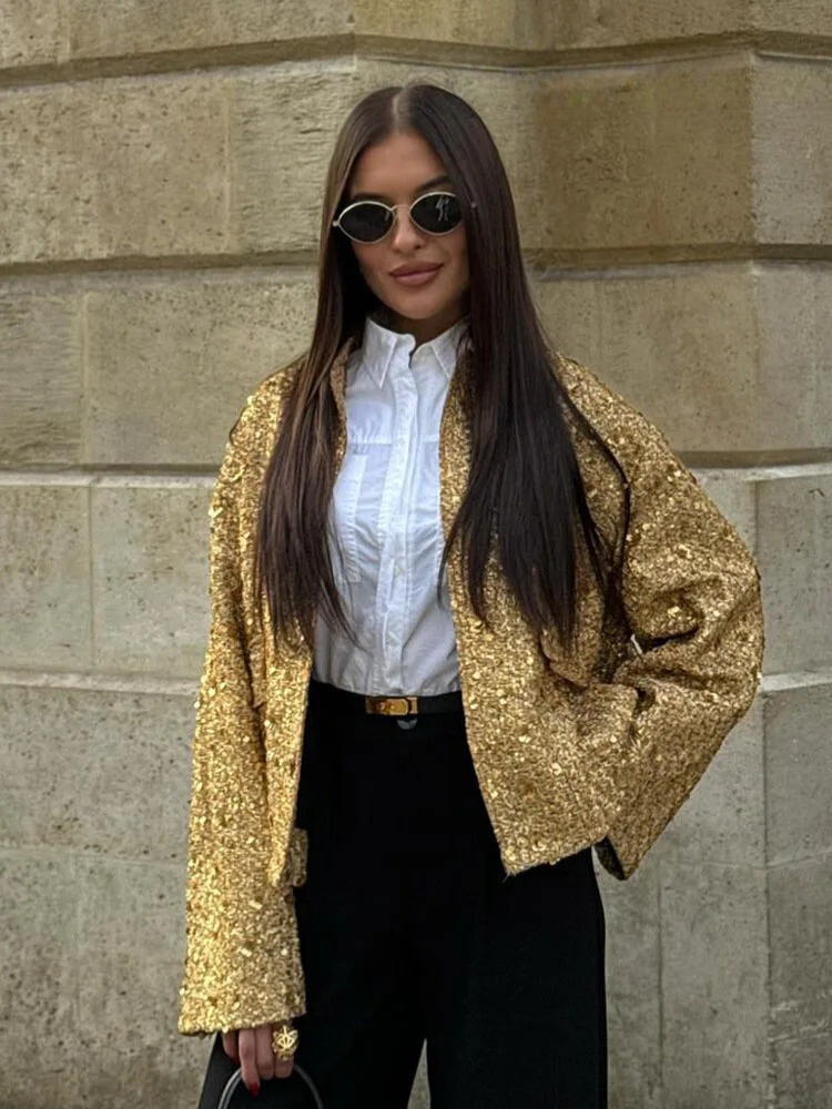 Goldfarbene Paillettenjacke für Frauen