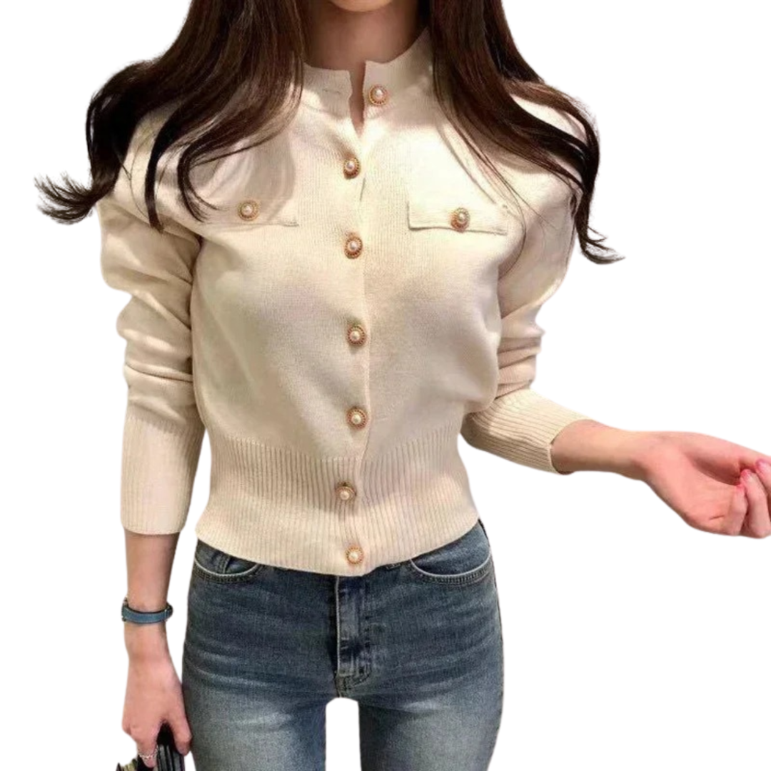 Damenstrickjacke mit einreihiger Knopfleiste