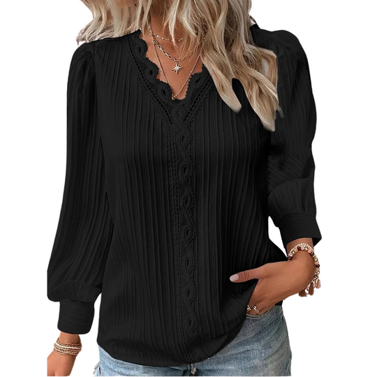 Damen-Shirt mit V-Ausschnitt und Ziernähten