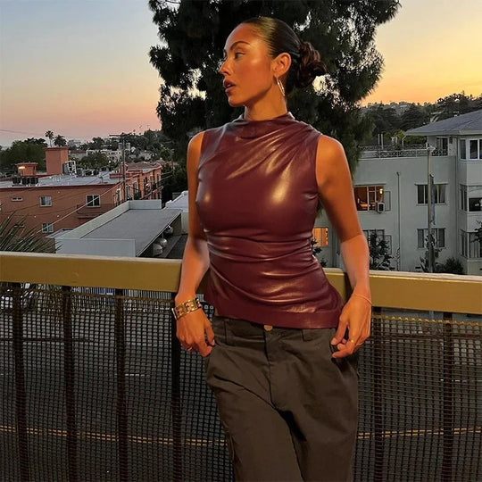 Ärmelloses Damen-Tanktop aus Leder
