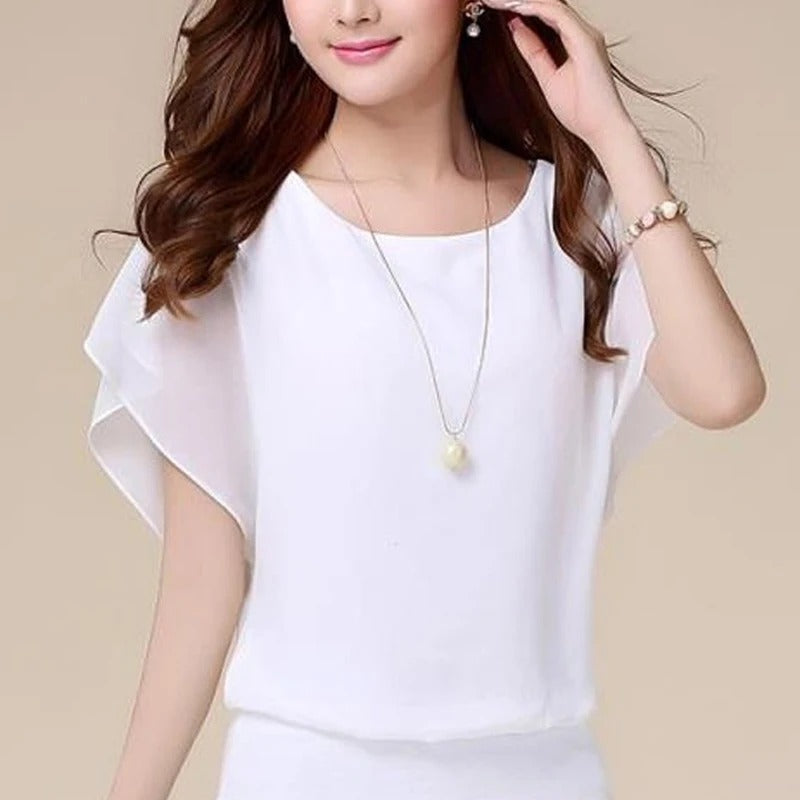 Frauen Rüschenärmel Chiffon Bluse