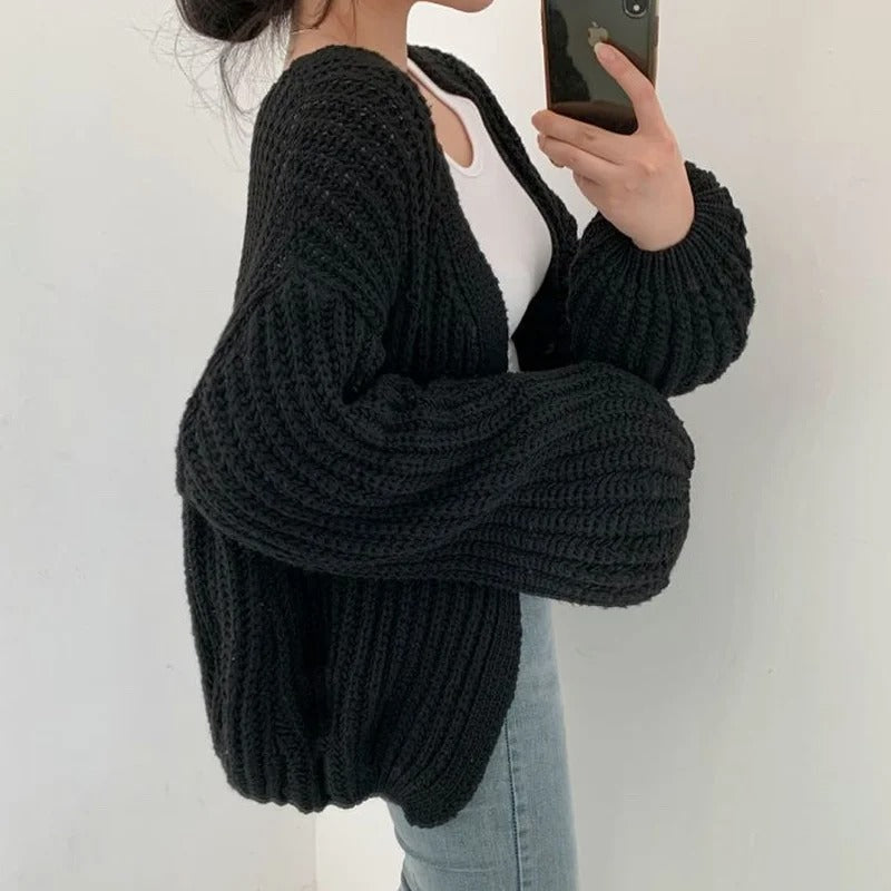 Damen-Strickjacke mit Vintage-Laternenärmeln