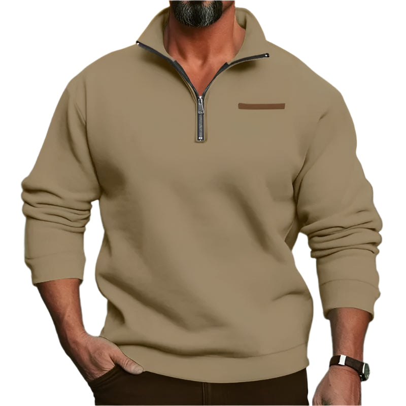 Samt-Herrenpullover mit halblangem Reißverschluss