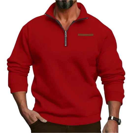 Samt-Herrenpullover mit halblangem Reißverschluss