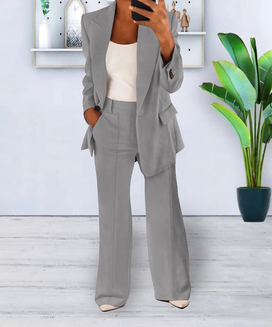 Variant image for Damenanzug Blazer Set Schwarz Elegant Weite Hosen Polyester-4