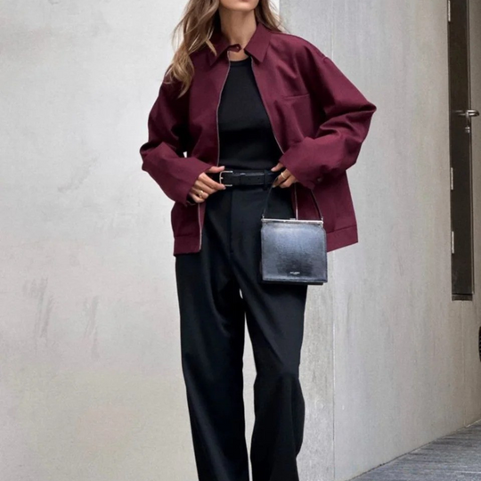 Damen Vintage Lose Reißverschluss Jacke
