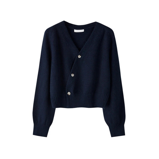 Damen-Strickjacke mit V-Ausschnitt und diagonalem Knopf